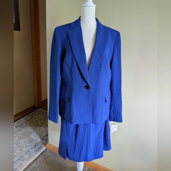 Kasper Blue Blazer and Skirt Set - Picture 1 of 11